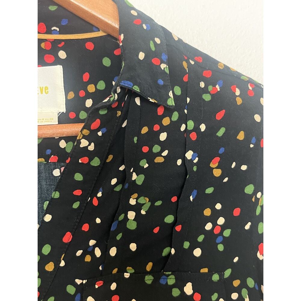 MAEVE Anthropologie Confetti Print Button Front Shirt Size 4 Black Multicolor - Picture 4 of 10